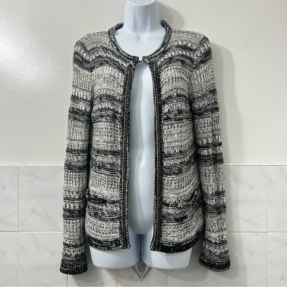 Romeo & Juliet Couture Open Knit Cardigan White Black M Layer Casual Office Chic